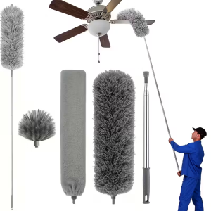 Microfiber Duster with 113.39inch Telescopic Extension Pole Kit for High Ceilings Cleaning Fan Spider Webs Reusable and Washab