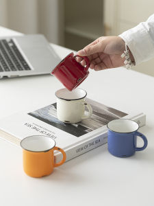 Retro Style Ceramic Tea Cup with Handle Simplicity Chinese Style Imitation Enamel Cup Tea Drinking Cup for Brewing Tea