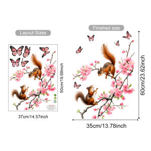 Squirrel Cherry Blossom Window Stickers Static Reusable Sakura Decals Animal Flower Clings for Home Window Glass Decor