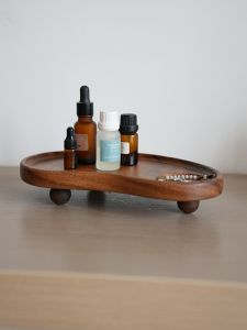 Natural Wood Aroma Diffuser Tray Geometric Design Entrance Key Storage Decorative Home Accessories Wooden Material for Living Space