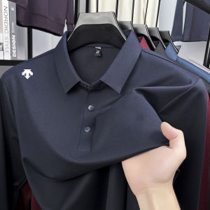 Luxury Quality Mens Polo Shirt No Trace Simple Solid Color Geometric Print Long Sleeve Autumn Lapel T-Shirt Business Menswear