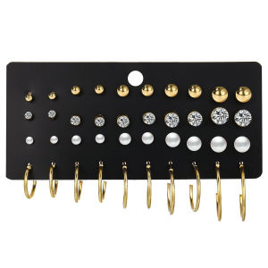 Pearl Sparkling Geometric Zircon Ear Studs Earrings Set Retro Simple Earrings Jewelry Accessories