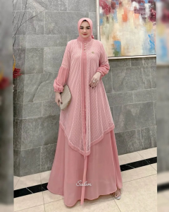 Kamela Aairiz Dress Ceruty Mix Tile Gamis Wanita Terbaru 2024 Viral Dress Kondangan Wanita Elegan