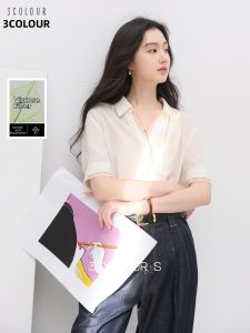 3COLOUR·S | Lace Trimmed Collared Shirt Summer Loose Top S