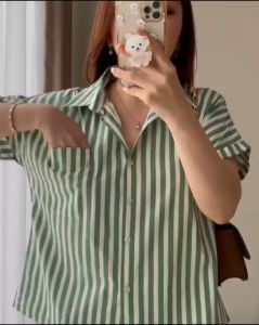 NANDO MIYANA SHIRT - COTTON IMPORT - MOTIF GARIS GARIS - SHORT SLEEVE