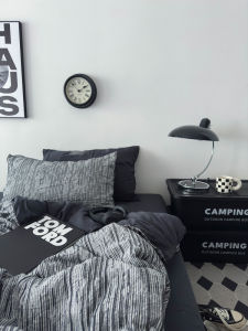 Industrial Style Washed Cotton Pure Cotton American Retro Simple 4-Piece Bedding Set Warmth Storage Box for Queen Size Bed