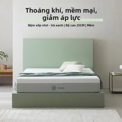Zinus | Nệm Lò Xo Độc Lập Khóa Lặng Có Thể Tháo Rời Với Bọt Nhớ Hình Souffle Trà Xanh