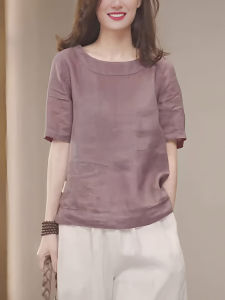 UYFY | Casual Loose Fashionable Round Neck Short Sleeve T-Shirt Womens Purple Summer New Style Versatile Top Comfortable Loose Fit