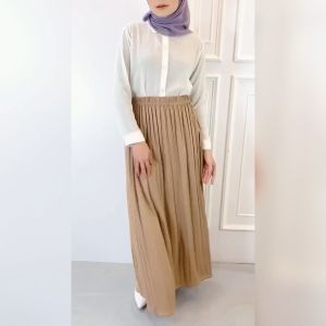 KM Muslimah High Waist Bold Elastic Ready Stock Women A Line Pleated Long Maxi Skirt Panjang Wanita [S31741]