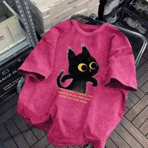 PAZHAOLANG | Large Size Lazy Style Cartoon Cat Print Short Sleeve T-Shirt