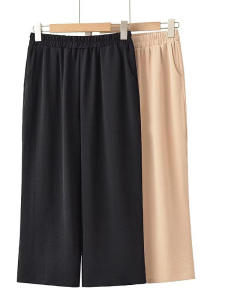 plus Size Womens Summer Casual Pants Elastic Waist Loose Slimming Straight Leg Wide Leg Pants Seven-Foot Length