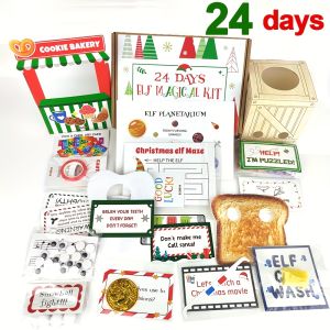 24-Day Elf Kit with 24 Elf Props&12 Elf Activities-Christmas Elf Countdown Calendar with Elf HouseElf FoodElf Crafts and Games