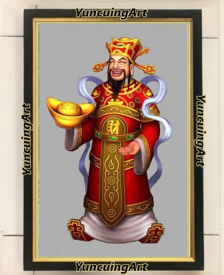 hiasan dinding lukisan cetak dewa rejeki Mandarin bigan plus bingkai ukuran 65*45