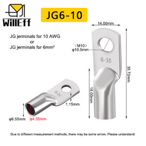 Đầu Nối Đồng Đóng Hộp Kiểu Crimp Terminal Lug JG TYe Đầu Nối Hàng Hải Đầu Nối Pin Có Lỗ Bắt Vít Dùng Cho Cáp 3/0 AWG ~ 10 AWG