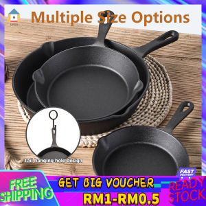 【Malaysia Spot Sale】Premium Pre-Seasoned Pure Cast Iron Skillet Round Non Stick Frying Pan Grill Pan Uncoated Chemical Free No-Coating Durable Outdoor Camping Cookware