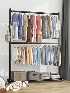 ราวแขวนผ้า 2ชั้น สูง180cm สีดำ เหล็กหนา ประกอบง่าย ไม่ขึ้นสนิม าวเเขวนผ้าเหล็ก ราวตากผ้า