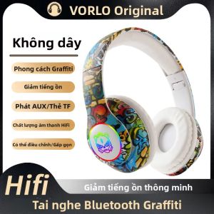 Tai Nghe Bluetooth Graffiti Có Đèn LED Không Dây Kiểu Đeo Trong Tai Tích Hợp Micro Dành Cho Trẻ Em - Hỗ Trợ Thẻ TF Quà Tặng Cho Trẻ Em Với Đệm Tai Bằng Mút Nhớt