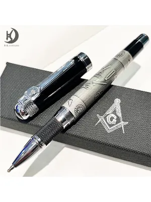 Masonic Symbols Noblest Ancient Silver Heavy Weight Silvery Clip Masonic Writing Rollerball Pen With Gift Box