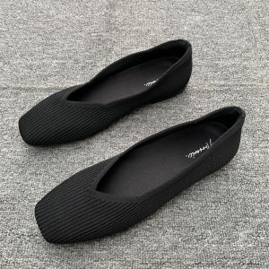 ระบายอากาศได้ดี Fashion Fly ถัก รองเท้าส้นแบนสีทึบ หลากหลาย ฤดูใบไม้ผลิ ฤดูร้อน ฤดูใบไม้ร่วง ฤดูกาลขนาดใหญ่สีบริสุทธิ์ตรงกับทั้งหมด