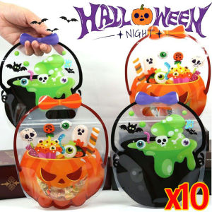 10Pcs Cartoon Pumpkin Candy Bags Trick or Treat Kids Favors Snack Cookie Treat Bag for Halloween Party Supplies