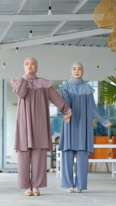 Tulus Signature Lunar Set LD 110 Setelan Wanita Kekinian Crinkle Airflow Import Mix Cotton Embroidery Polos Terbaru Remaja Muslim Lebaran