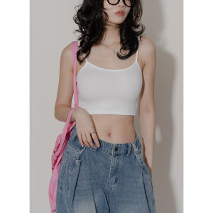 Six Cats Studio Womens Strap Vest Short Sleeveless Top High Elasticity Summer Street Style Innerwear Outerwear Base Shirt