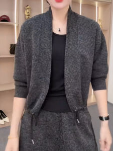 QINGNAER | Soft Comfortable Casual Elegant Dark Gray Cool Knit Jacket Oversized