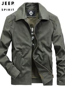 Áo Khoác Nam JEEP SPIRIT Cotton Nguyên Chất Dáng Rộng Cổ Bẻ Thường Ngày Thời Trang Xuân Thu Dài Tay Khóa Kéo Thoáng Khí