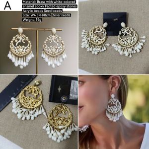 DaVee | Vintage Brass with white-colored enamel epoxy Facted epoxy stones Acrylic beads Seed beads earrings