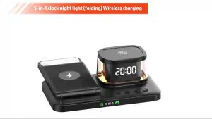 5 In 1 Wireless Charger Stand Foldable Clock RGB Night Light Fast Charging Station For iPhone16 15 14 13 12 Apple Watch Airpods Pro