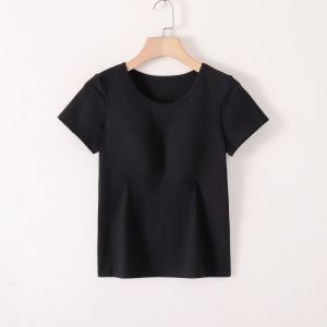 Womens Summer Pure Cotton Short Sleeve T-Shirt with Chest Pad Half Sleeve Base Shirt Slim Fit Cover Cup Integrated Solid Color Inner Wear