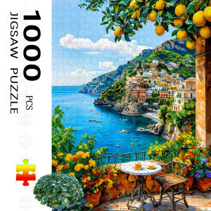 1000pcs Italian Coastline Jigsaw Puzzle -Challenging Large Puzzle for Adults & Families with Mediterranean Sea Cliffside Village