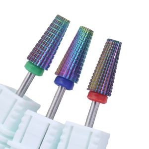 1pc 5in1 Rainbow Carbide Nail Drill Bit Tapered Milling Cutter For Manicure Remove Gel Acrylic Tool Nails Drill Acc