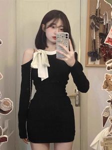 HUOLISI | French Style Black Off-Shoulder Pencil Dress