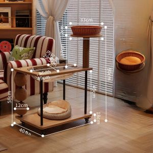 Vintage Side Table Mobile Cat Climbing Frame Human Pet Shared Furniture Tea Table Multi-Function Cat Nest Small Apartment