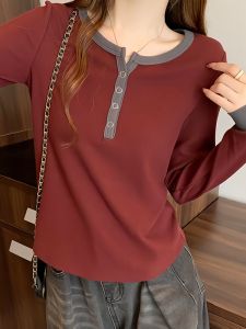 เสื้อยืดคอกลมแขนยาวผ้าฝ้ายแท้สำหรับผู้หญิง ฤดูใบไม้ร่วง 2025 แฟชั่นลำลอง เสื้อชั้นใน เสื้อผ้าสำหรับคุณแม่ ทรงหลวม ปกติ