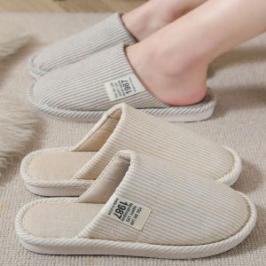 Linen Cotton Slippers Home Office Use Absorbent Head Covered Men Spring Autumn Winter Four Seasons Simple Style Couple Slippers
