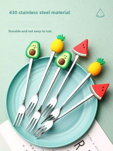 Cute Baby Stainless Steel Fruit Fork Creative Cake Dessert Fork Home Dining Tableware Series Childrens Fruit Stick Sign