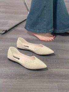 รองเท้าส้นแบนหัวแหลมสำหรับผู้หญิง ฤดูใบไม้ผลิและฤดูร้อน รองเท้าแต่งงานสไตล์นางฟ้า รองเท้าส้นแบนสำหรับใส่ไปงานปาร์ตี้ รองเท้าส้นแบนแบบสวมสบาย