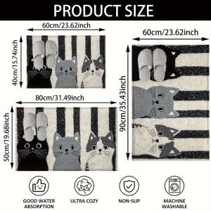 ​VIKAMA Cartoon Cat Rug Striped Soft Doormat Waterproof Non-Slip Floor Mat for Bedroom Living Room Outdoor Home Decor Carpet​