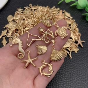 Bộ Charm Mạ Vàng KC Chủ Đề Đại Dương Để Làm Đồ Trang Sức Tự Chế - Bộ Sưu Tập Đa Dạng Dành Cho Vòng Cổ Vòng Tay & Bông Tai