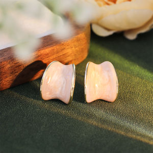 Original Design Enamel Craft Pink Spring Suitable Womens C Circle Small Face Light Luxury Sense Earrings Geometric Pattern