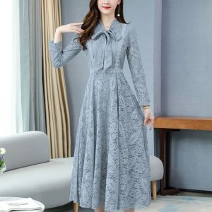 Ruffle Sleeve Midi Dress Slimming A-Line Korean Style Long Zipper Closure Floral Print Mid-Length Base Layer Dress for Women