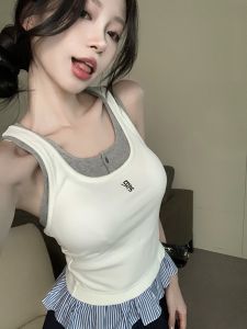 GUZILIAN | Summer Pure Desire Splice Lace Halter Vest Womens Design Sensation Slim Fit Sleeveless Base Shirt Korean Style Commute