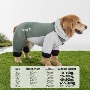 Hipidog | Full Coverage Waterproof Hippie Dog Raincoat For Large Dogs Four Legs Golden Retriever Labrador Medium To Large Dogs Rainwear