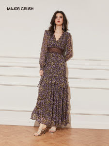 Elegant Slim Fit Flower Print Long Sleeve Dress