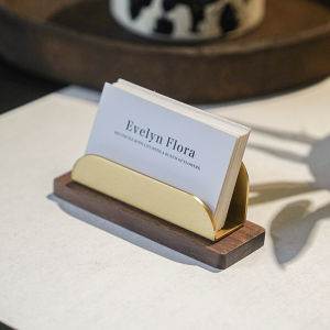 Luxury Bronze Business Card Display Stand Walnut Wood Front Desk Card Holder Storage Box Card Organizer Business Gift