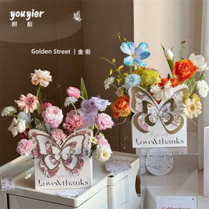 Hộp Đựng Hoa Cầm Tay Mothers Day Gold Stamping Butterfly 520 Valentines Day Hoa Bó Quà Tặng DIY Trang Trí Hộp Hoa Tươi Nhanh
