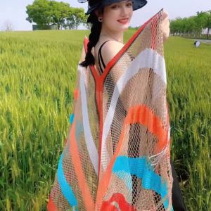 Áo Choàng Dệt Kim Họa Tiết Sọc Mùa Hè Phong Cách Dân Tộc Thoáng Khí Mát Mẻ Đa Năng Cho Nữ Trang Sức Thời Trang