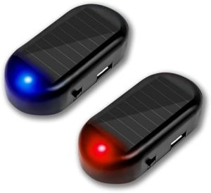 Car Solar Power Simulated Dummy Alarm  Red+Blue  Anti-Theft Fake Car Alarm LED Flashing Security Light with USB Charger Port for Car